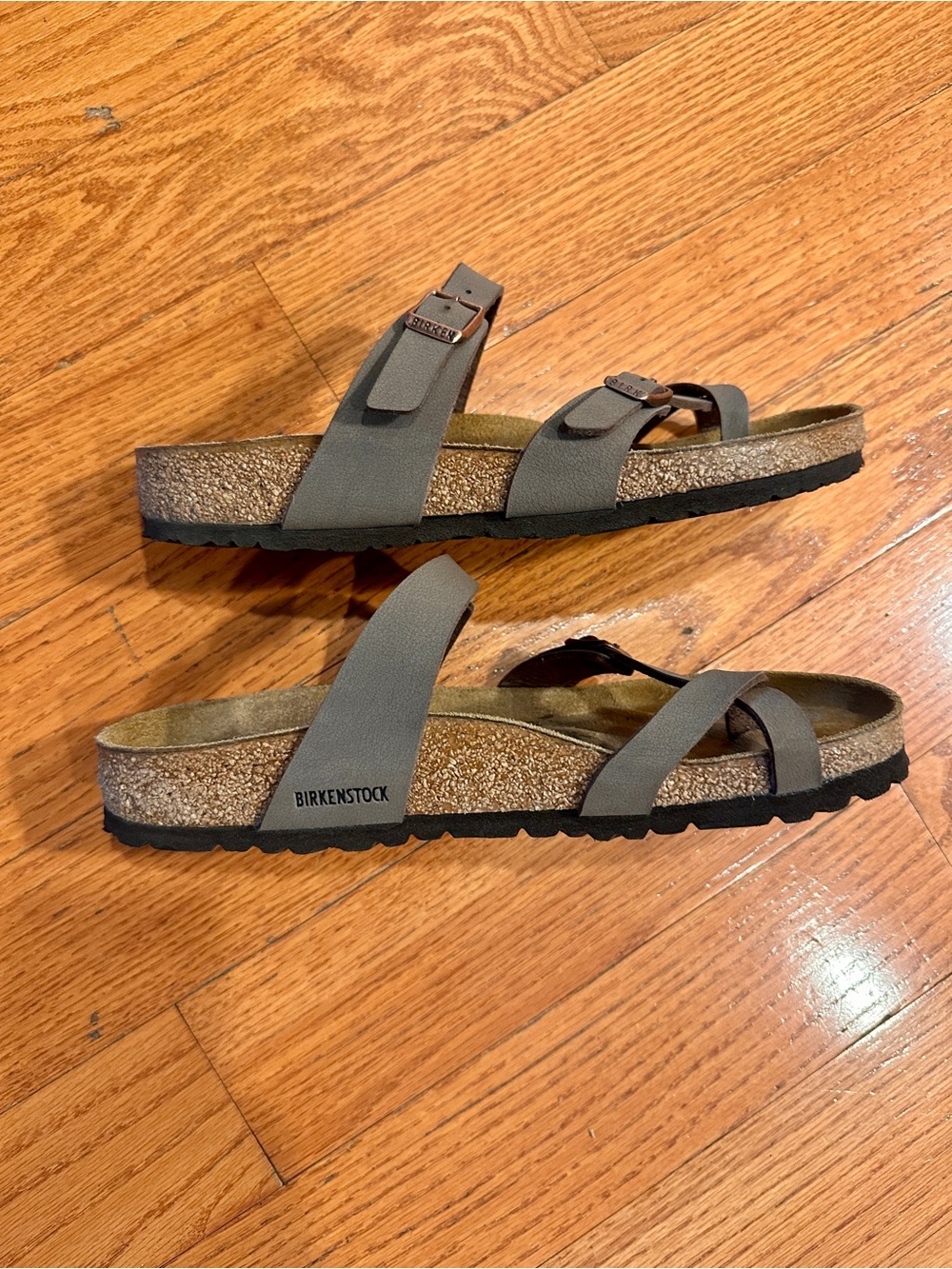 Birkenstock Mayari Taupe Leather Double-Strap Sandals, Size 9 - Picture 3 of 5